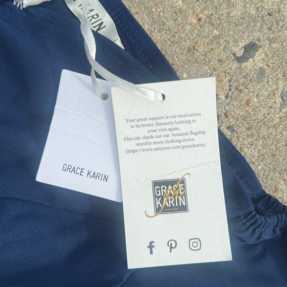 Grace Karin 3/4 Sleeve Off Shoulder Pleated Fit & Flare A-Line Dress Navy Large - Picture 3 of 5